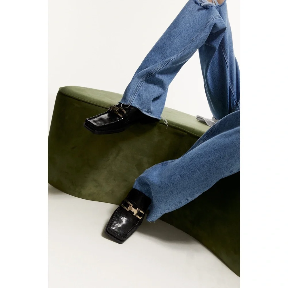 ZARA ANIMAL PRINT 100% COW LEATHER FLAT LOAFERS - Picture 5 of 9